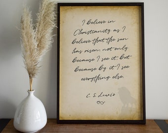 cs lewis wall art printable, I believe in Christianity, printable for him, cs lewis wall art, christian word art