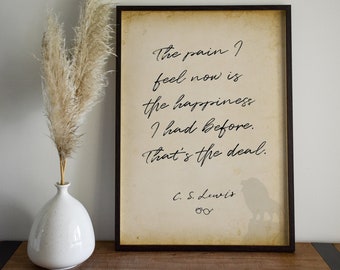 The pain I feel now is the happiness, cs lewis quote printable wall art, printable for him, unique cs lewis print