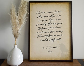 cs lewis wall art, I know now, Lord why you utter no answer, unique cs lewis quote printable wall art, digital download, Christian Wall Art