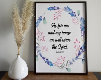 as for me and my house we will serve the lord, bible verse poster for youth, printable watercolor, ChristianWordArt