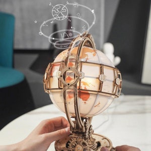 3D Model Building Kits DIY Luminous Globe Wooden Puzzle Games Assemble Toys Gift For Children Earth Astronomy Geography image 7