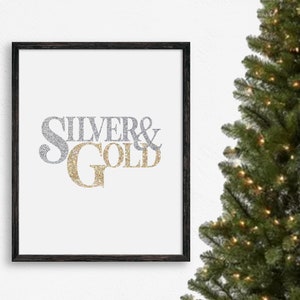 SILVER AND GOLD, Christmas Abstract Wall Art, Modern Art, Typography, Holiday Art, Holiday Decor