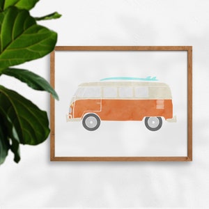 VW VAN, Vintage VW Abstract Wall Art, Kids Wall Art, Watercolor van