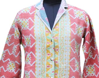 Boho Jacket, Reversible Handmade Kantha Jacket, Recycled Cotton Jacket, Vintage Cotton Kantha Jacket