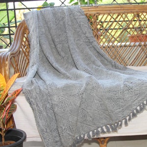 Cotton Handloom Plain Dye  Stonewash Throw, Blanket, Boho Sofa Throw, Bed Runner, Bedding Throw, Beach Throw With Tassels Grey