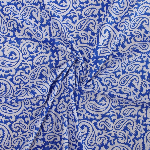 Indian Hand Block 100% Cotton Blue Paisley Women Dress Fabric By Meter Design 130