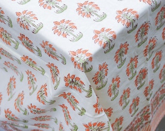 Orange Palm Trees Block Printed Rectangle Tablecloth Table Cover