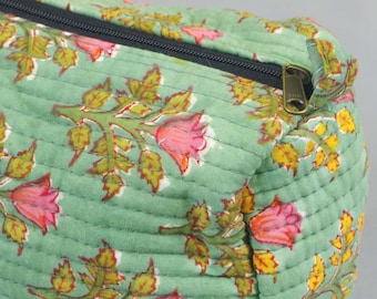 Waschtasche, Kulturbeutel, Kulturbeutel, Kosmetiktasche, waschbare Schminktasche, wiederverwendbare Pad Tasche, Reisetasche, Geschenk für Sie- Grün Floral