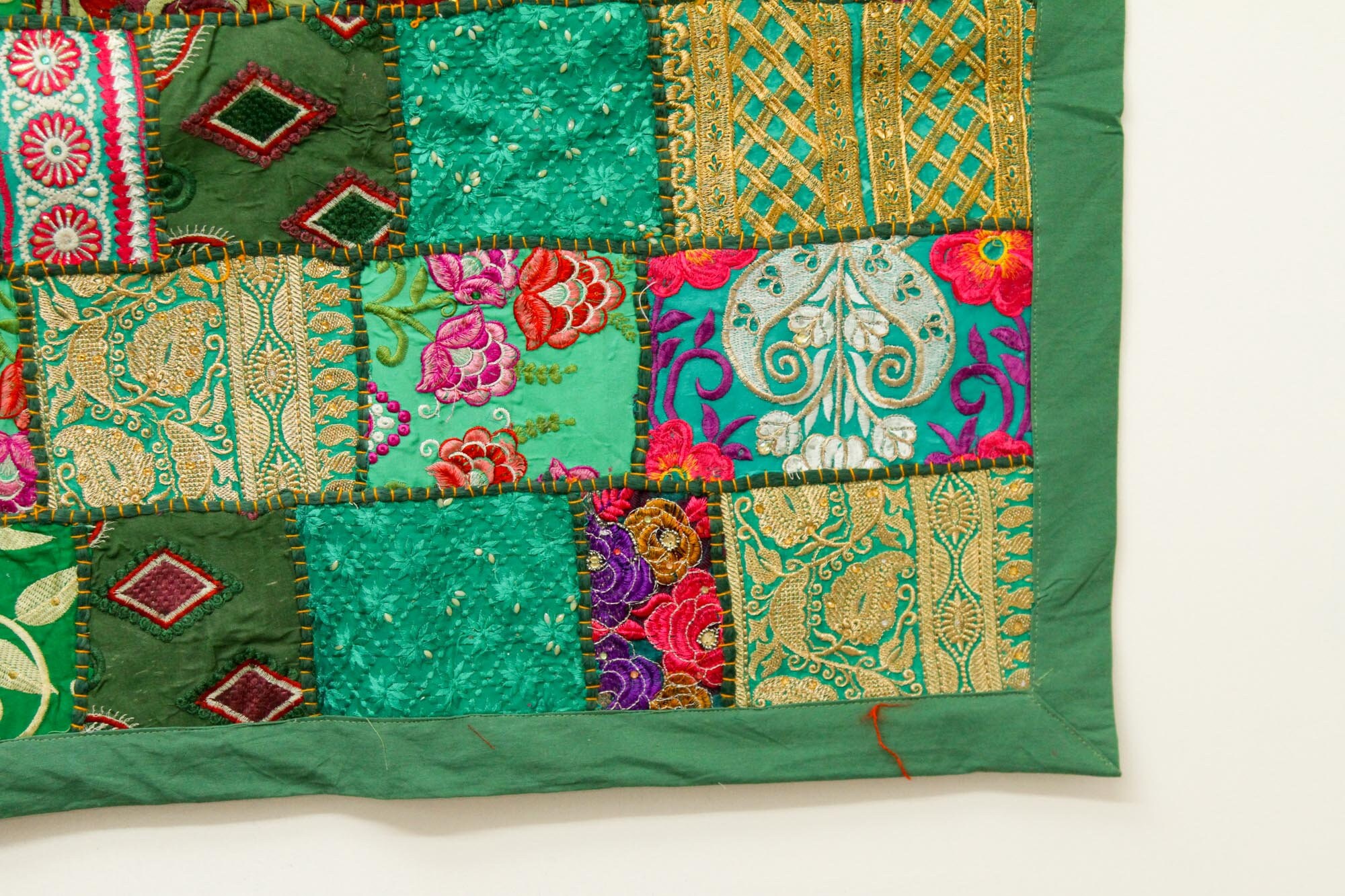 Green Sari Patchwork Wall Hanging Tapestry Indian Vintage Etsy UK