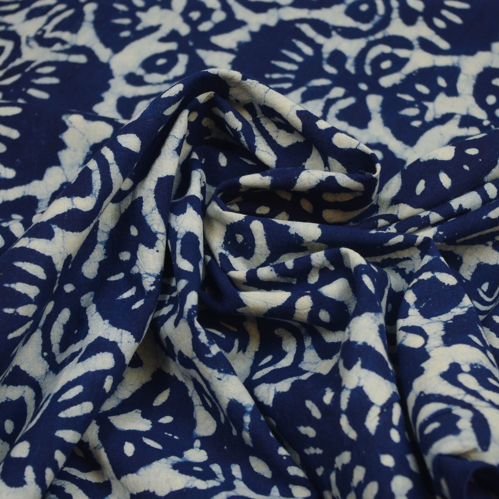 2½ Yards Hand Block Printed Cotton Dabu Mud Resist Fabric Blue-Violet DIY sewing 