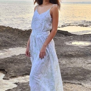 boho maxi rok, witte katoenen rok, boho bloemenprint rok, lange strandrok, handgemaakte boer maxi rok, katoenen zomer maxi rok