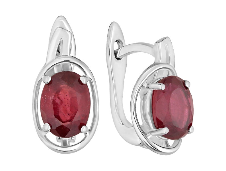 Ruby Earrings Silver Earrings For Women Dainty Bridesmaid Earrings with Latch Lock. July Red Birthstone Gift