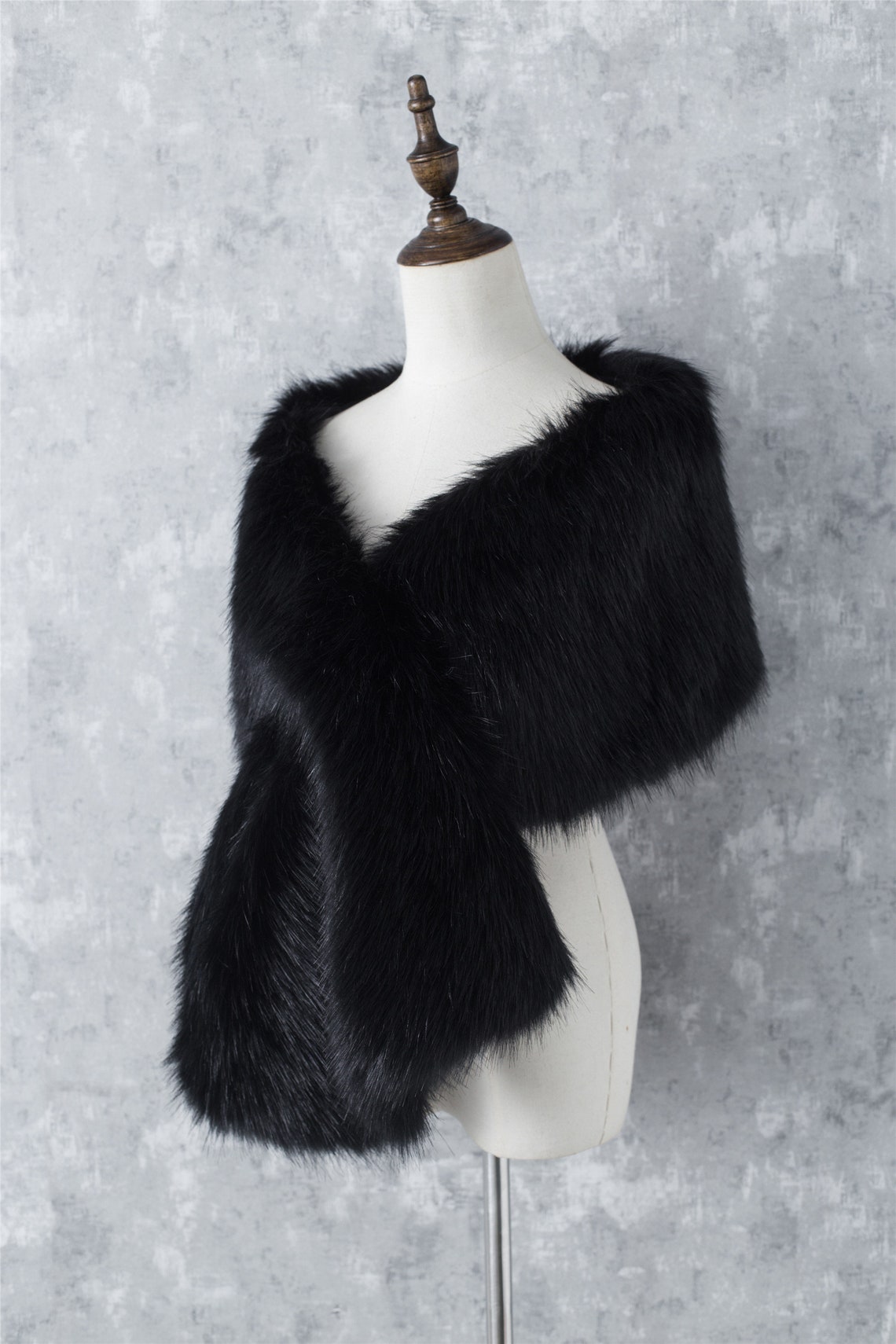 Black Wedding Fur Shawl Black Faux Fur Wrap Vintage Black Etsy