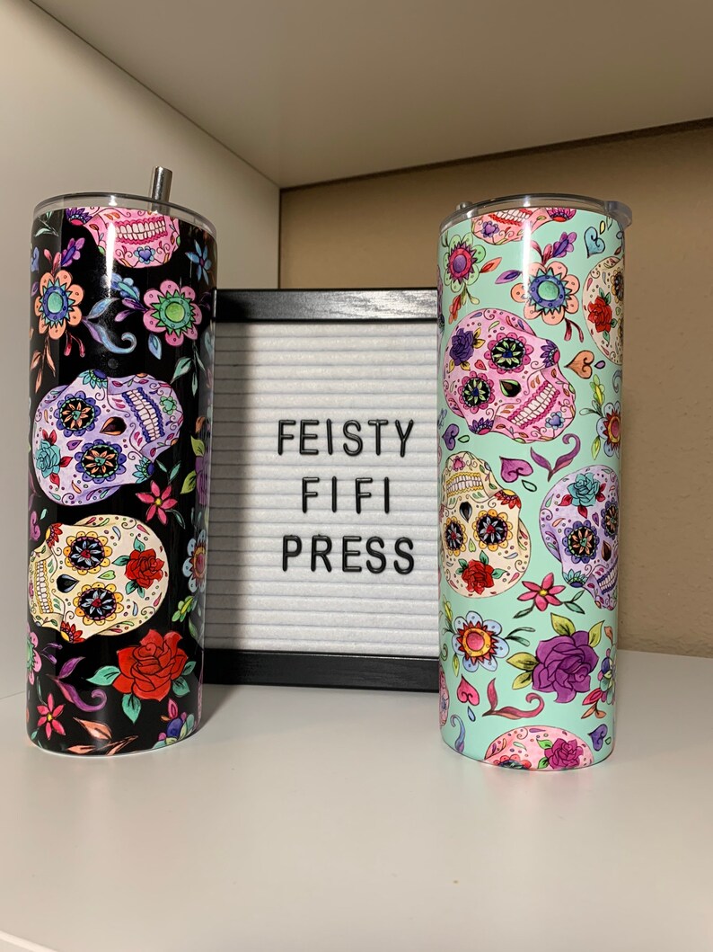 Sugar skull skinny tumbler wrap dia de los muertos cup dia Etsy