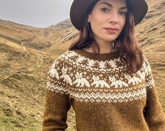 PDF Knitting Pattern – Into the Woods, Fair Isle Fox Colorwork Design – Beginner-Friendly Tutorial (French & English)