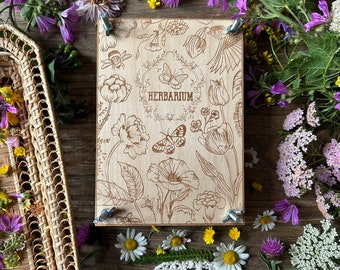 Geïllustreerde bloemenpers, gegraveerd houten herbarium voor volwassenen en kinderen, botanisch cadeau voor plantenliefhebbers en bloemsierkunst