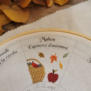 Mabon embroidery pattern, Wheel of the year : calendar to embroider, sabbats phenology wheel