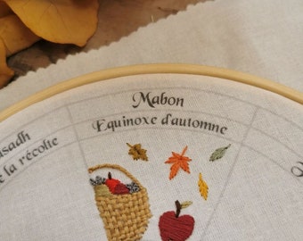 Mabon embroidery pattern, Wheel of the year : calendar to embroider, sabbats phenology wheel