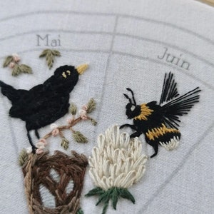 Patron de broderie mois de mai calendrier de l'année à broder : les saisons, oiseau printemps nid image 4