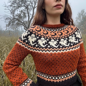 Moonlight Ghost knitting Pattern PDF Moonlight Ghost : hallwoeen sweater (Adult and Child Sizes, Easy Tutorial FR EN)