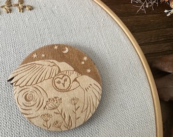 Flying owl - Magnetic needle minder, embroidery accessory, cross stitch