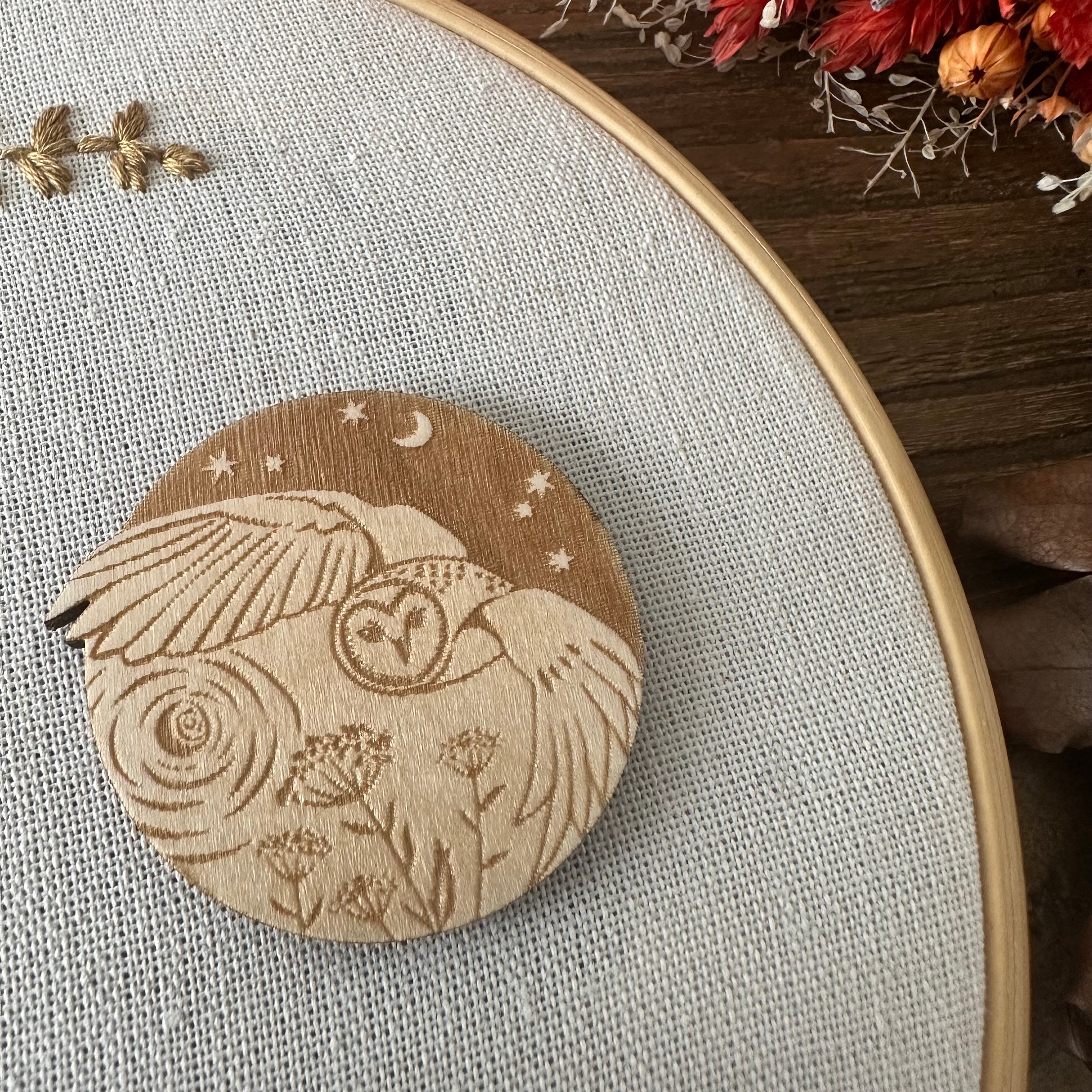 Flying owl - Magnetic needle minder, embroidery accessory, cross stitch