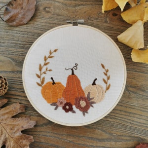 Beginner embroidery kit : autumn harvest, pumpkin available in English and French