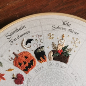 Yule embroidery pattern, Wheel of the year : calendar to embroider, sabbats phenology wheel