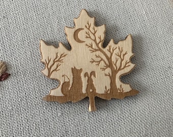 Leaf fox and rabbit - Magnetic needle minder, embroidery accessory, cross stitch, autumn