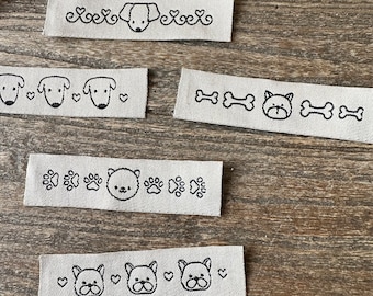 Set de etiquetas tejidas para coser: temática de perros