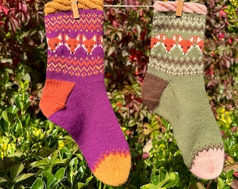 Woodland fox socks - Pdf knitting pattern colorwork, fox autumn