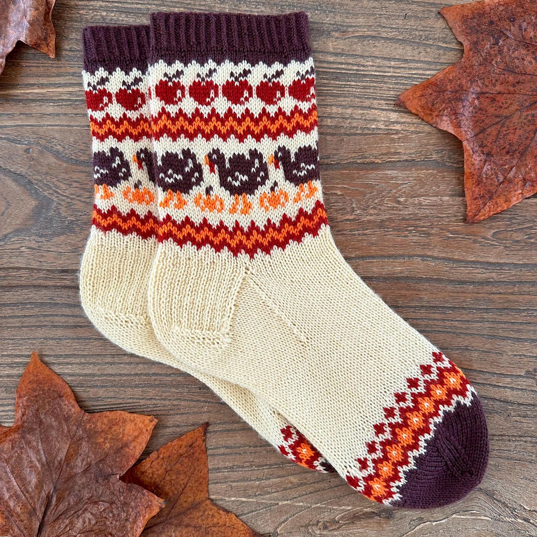 Thanksgiving Socks - Pdf Knitting Pattern Colorwork, Turkey, Apple ...