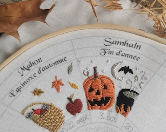 Samhain embroidery pattern, Wheel of the year : calendar to embroider, sabbats phenology wheel