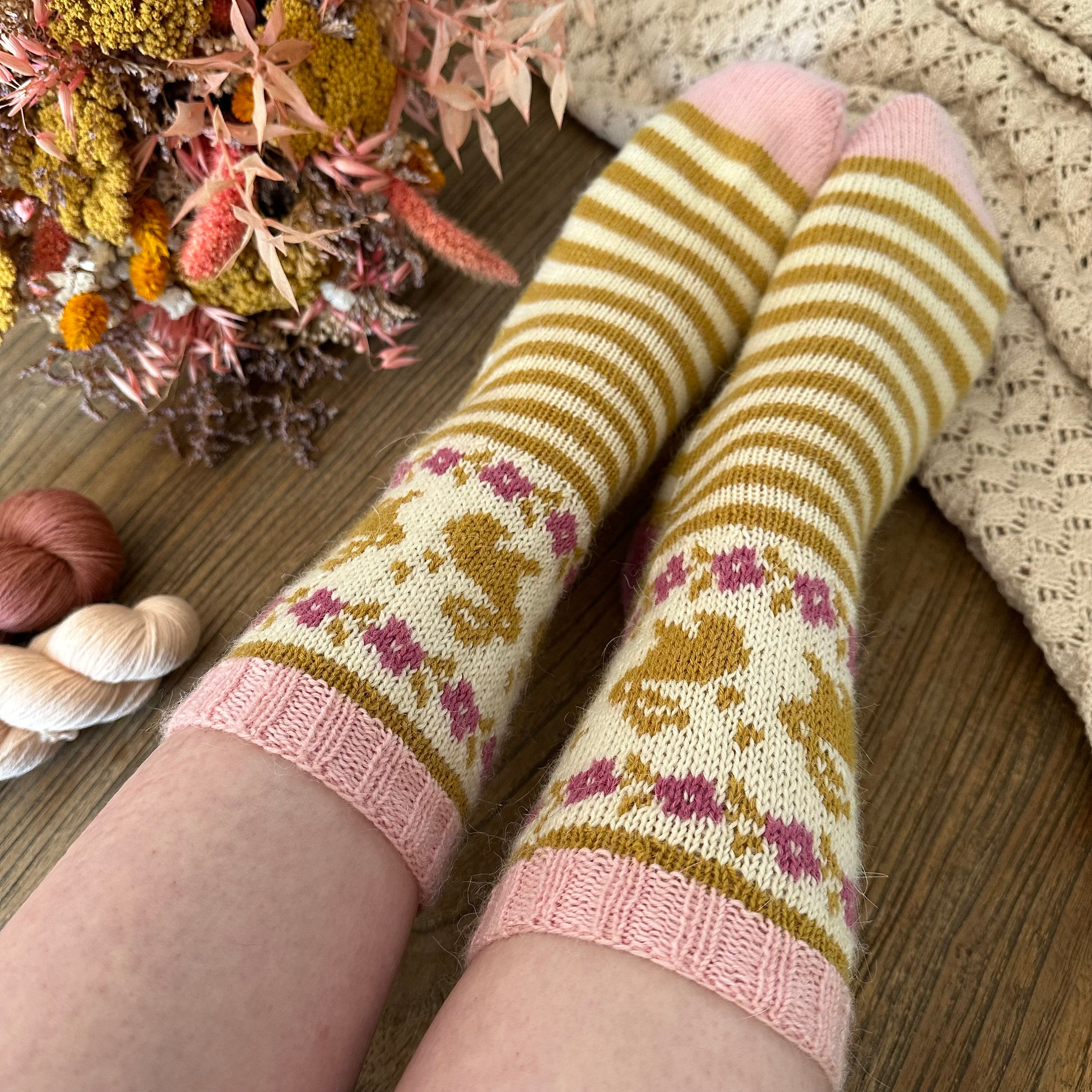 Color Work Knitting Chart Rabbit Spring Rabbit Socks - Pdf Knitting Pattern Colorwork, Flower, Stripes ...