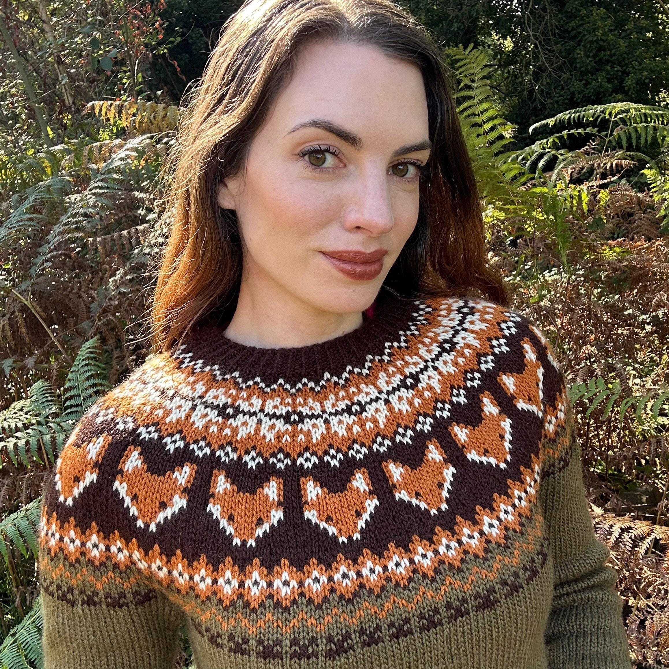 PDF Knitting Pattern – Cedar Fox Sweater, Fair Isle Fox Colorwork