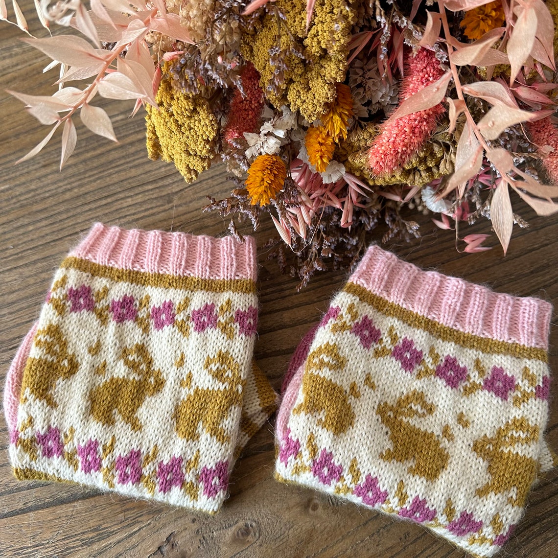 Color Work Knitting Chart Rabbit Spring Rabbit Socks - Pdf Knitting Pattern Colorwork, Flower, Stripes ...