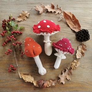 My mushroom trio - Crochet pattern PDF in english (US terms) French