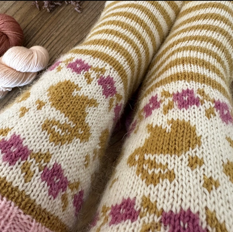 Color Work Knitting Chart Rabbit Spring Rabbit Socks - Pdf Knitting Pattern Colorwork, Flower, Stripes ...