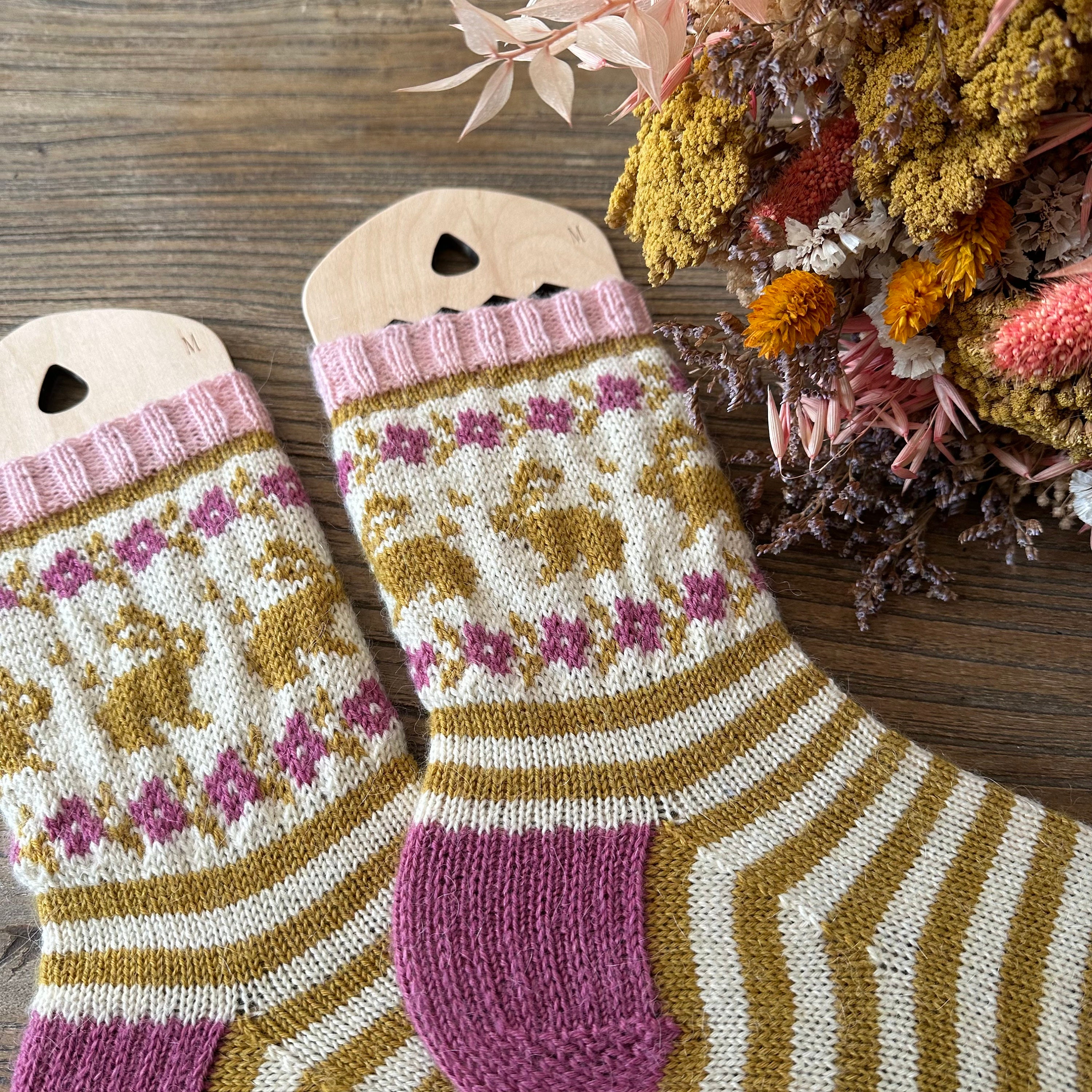 Color Work Knitting Chart Rabbit Spring Rabbit Socks - Pdf Knitting Pattern Colorwork, Flower, Stripes ...