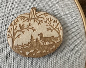 Pumpkin fox squirrel - Magnetic needle minder, embroidery accessory, cross stitch, autumn, fall