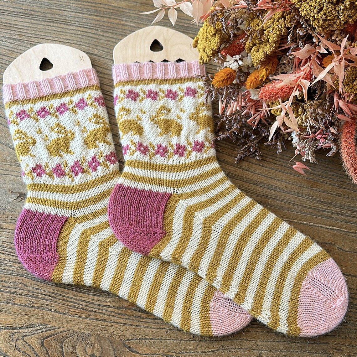 Color Work Knitting Chart Rabbit Spring Rabbit Socks - Pdf Knitting Pattern Colorwork, Flower, Stripes ...