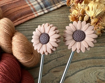 Knitting needle stopper, brown flower needle protector