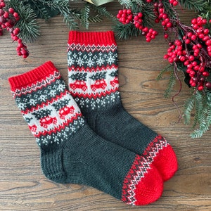 Home for Christmas socks - Pdf knitting pattern colorwork, winter tree car snow