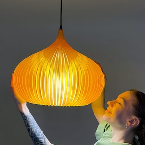 Amber Oval Pendant Light Shade | Retro Stripped Hanging Lamp With Ceiling Fixture Set