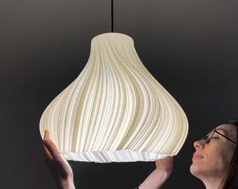 Modern Elegant Soft Ivory Pendant Light Shade| Wavy Hanging Ceiling Lamp