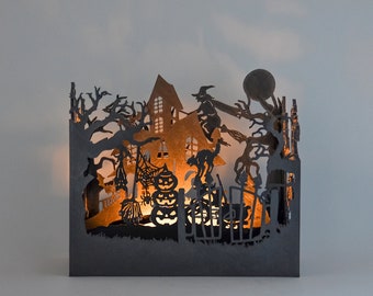 Gothic Halloween decor shadowbox - 3D printed Pumpkin Spooky Creepy party decor lamp
