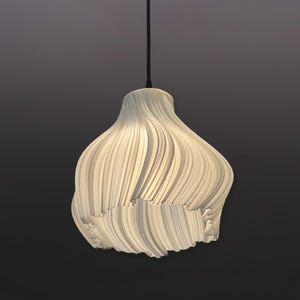 Lámpara colgante moderna con pantalla ondulada de vidrio opaco - Lámpara de araña elegante y suave - Lámpara colgante contemporánea impresa en 3D