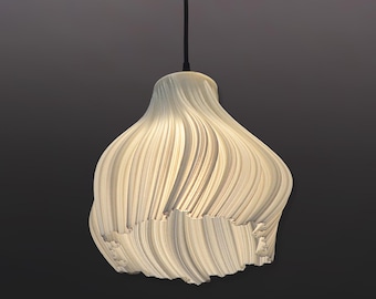 Modern Wavy Opaque Glass-like Pendant Lampshade - Sleek Soft-glow Elegant chandelier - Contemporary 3d printed Hanging fixture