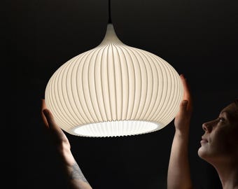 Scandinavian Oval Pendant Light Shade | Stripped Hanging Lamp With Ceiling Fixture