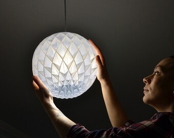 Modern Origami Pendant Lamp - Soft Glow Sphere Round Lamp Shade - 3d printed Hanging Chandelier ceiling light